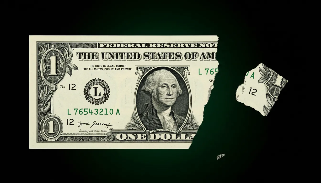 Dollar bill with corner torn off