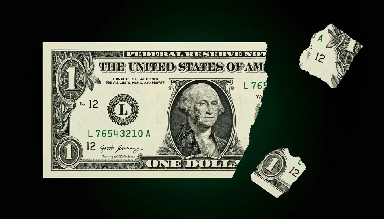 Dollar bill cracking apart